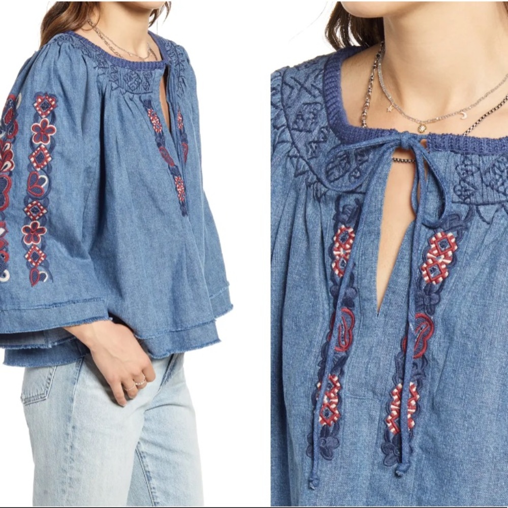 NWOT Free People Sun Valley Embroidered Blouse Size M